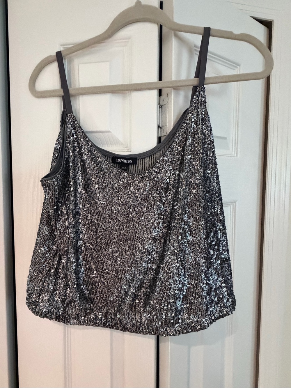 Express Metallic Silver Sequin Cami